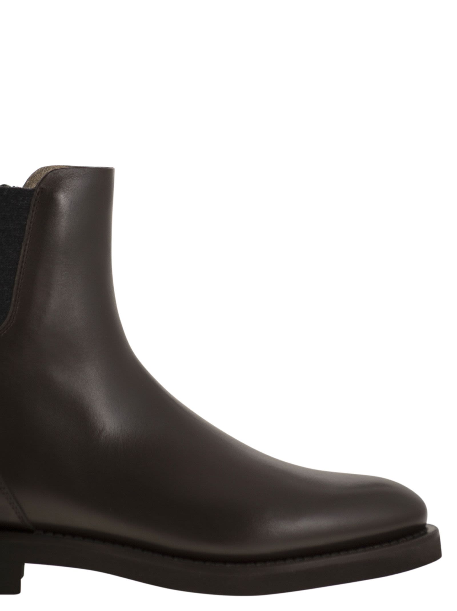 Brunello Cucinelli Women Chelsea Boot In Matt Calfskin With Shiny Detail by Luosophy