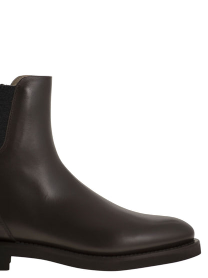 Brunello Cucinelli Women Chelsea Boot In Matt Calfskin With Shiny Detail by Luosophy