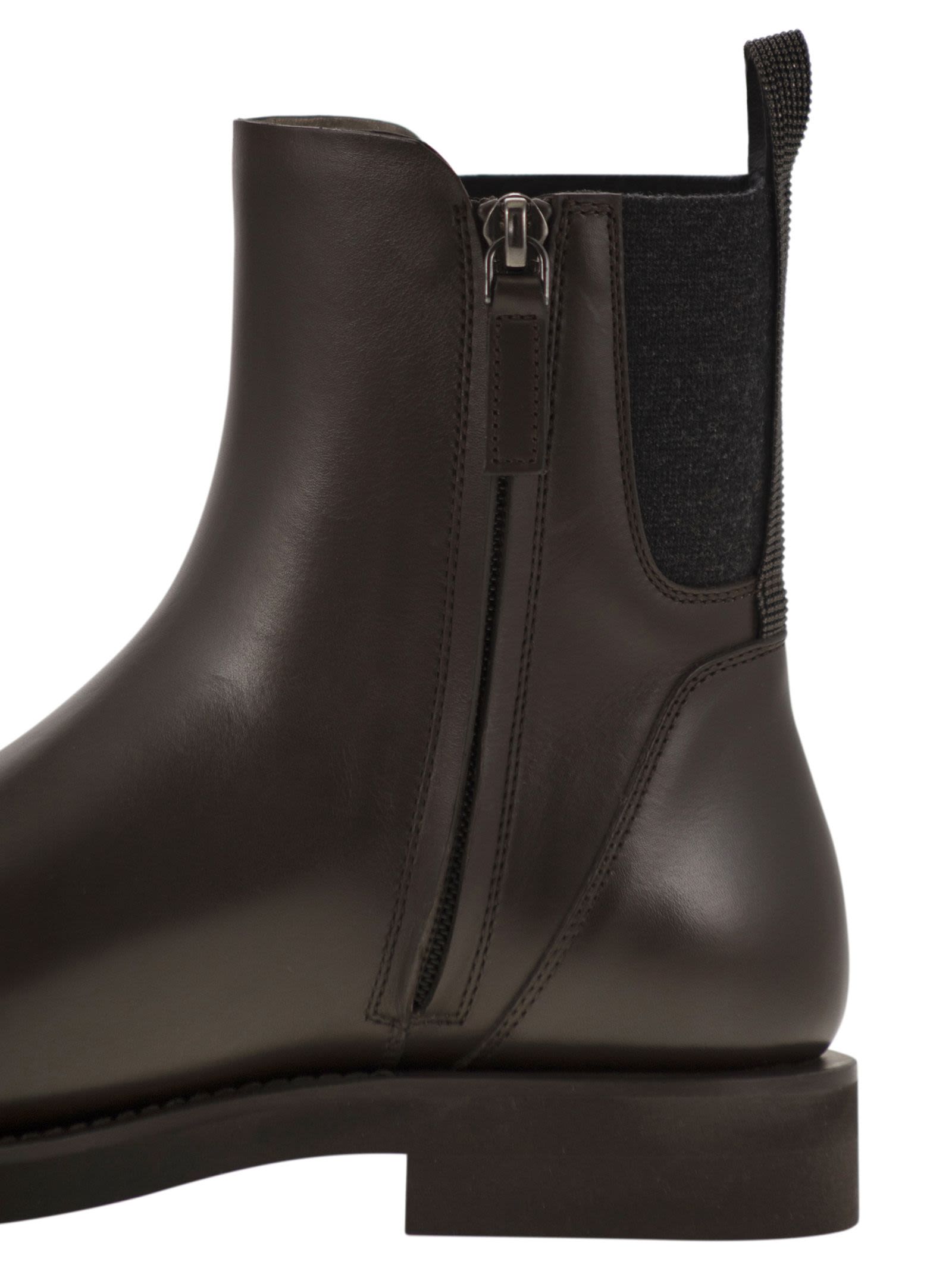 Brunello Cucinelli Women Chelsea Boot In Matt Calfskin With Shiny Detail by Luosophy