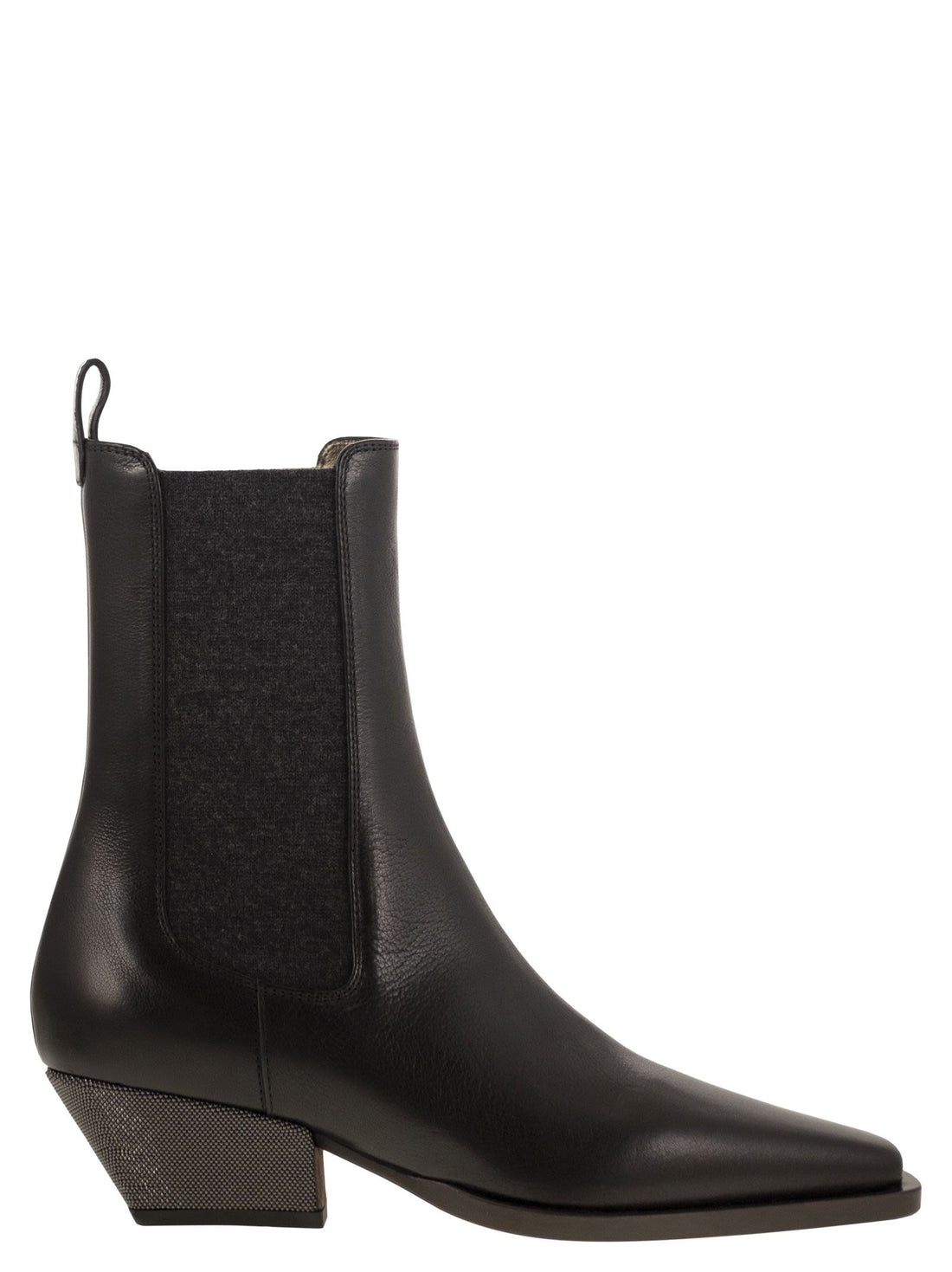 Brunello Cucinelli Women Classic Leather Chelsea Boot With Precious Block Heels by Luosophy