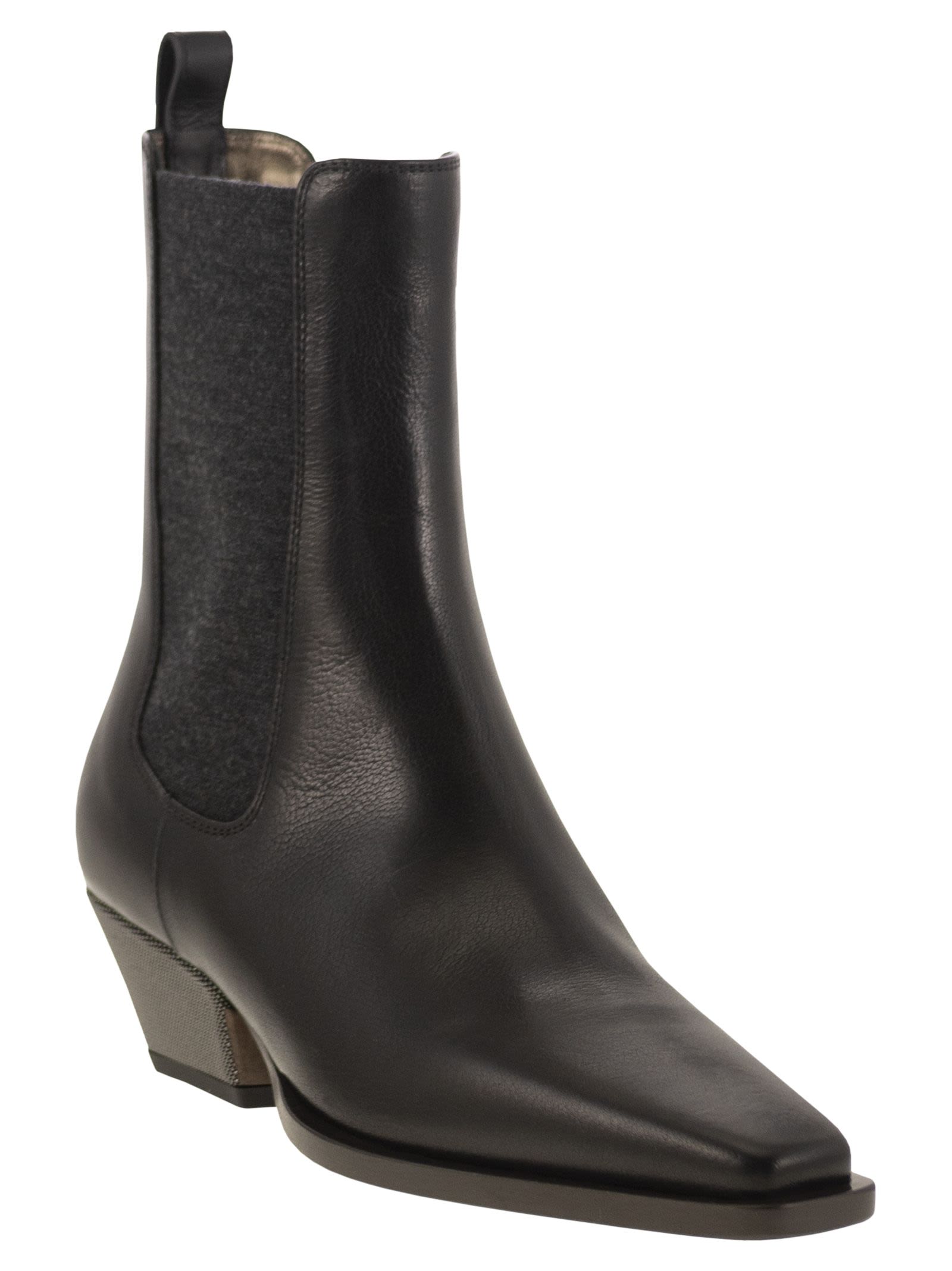 Brunello Cucinelli Women Classic Leather Chelsea Boot With Precious Block Heels by Luosophy
