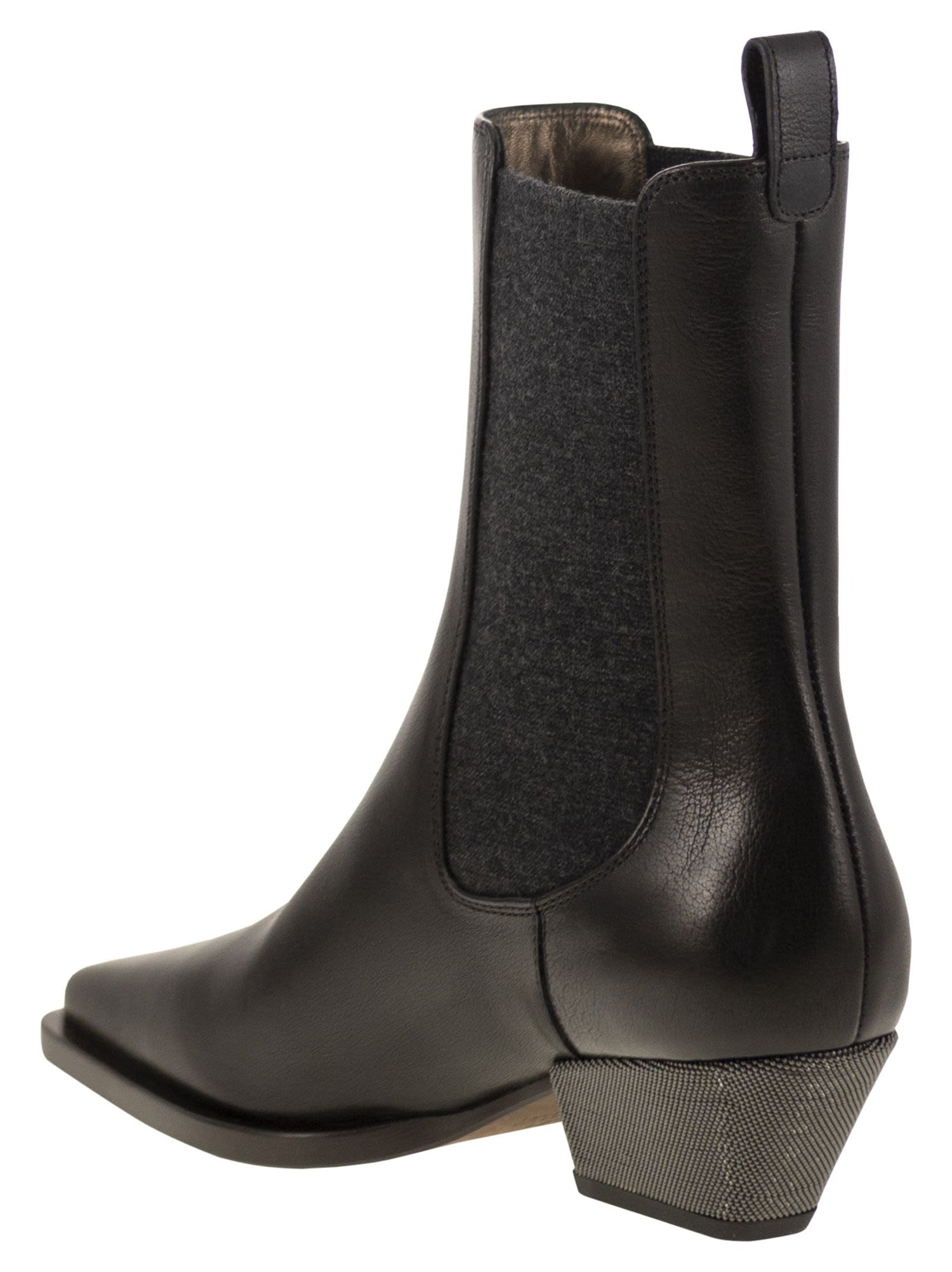 Brunello Cucinelli Women Classic Leather Chelsea Boot With Precious Block Heels by Luosophy