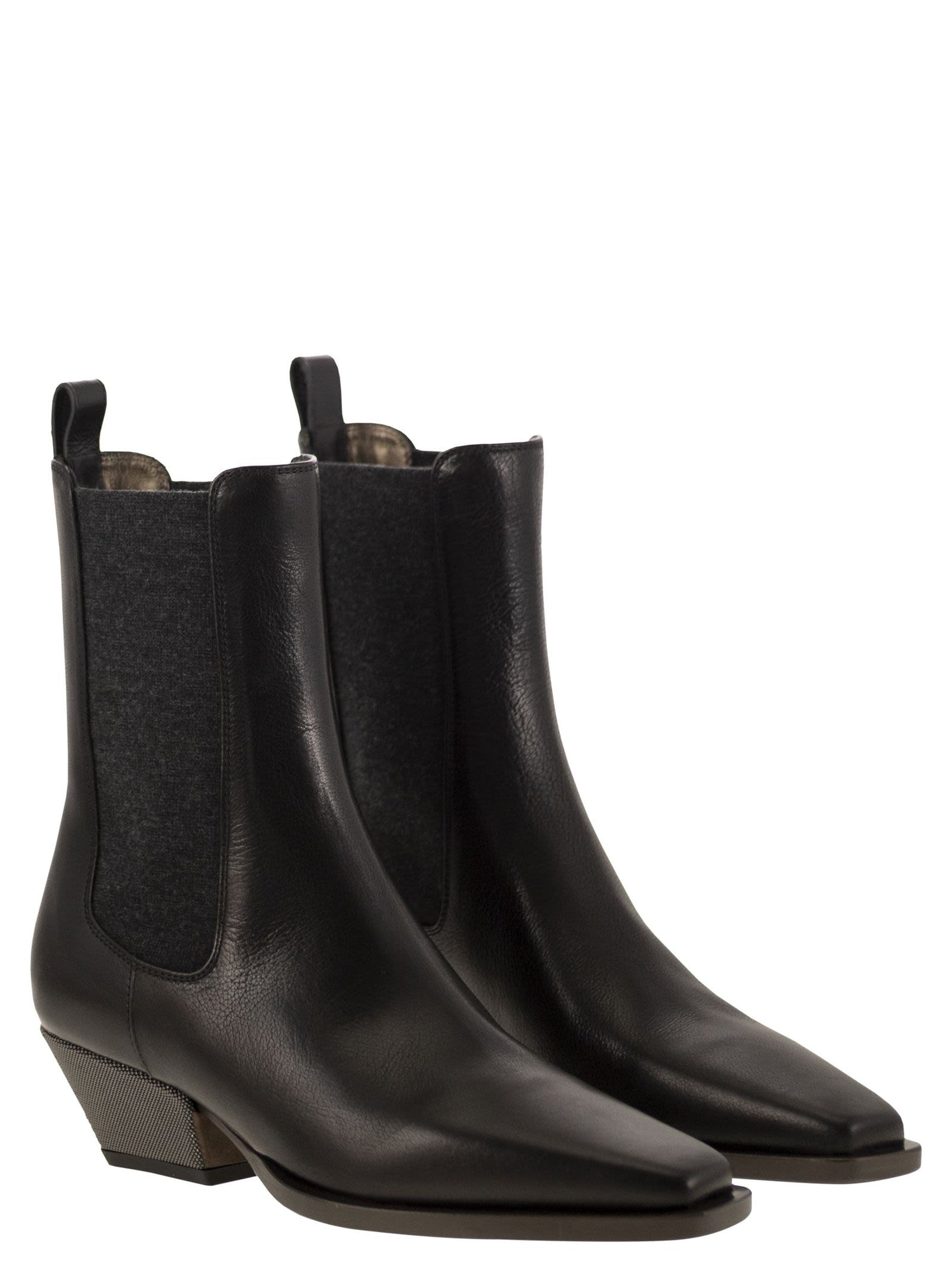 Brunello Cucinelli Women Classic Leather Chelsea Boot With Precious Block Heels by Luosophy