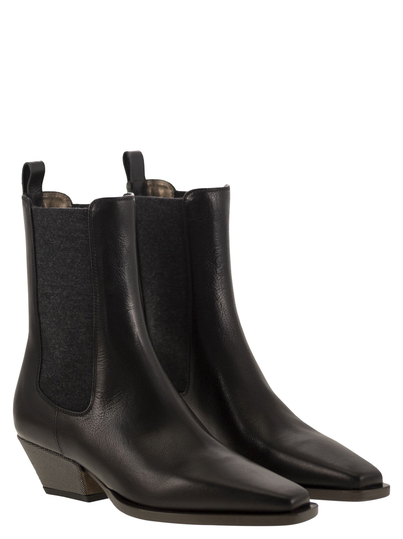 Brunello Cucinelli Women Classic Leather Chelsea Boot With Precious Block Heels by Luosophy