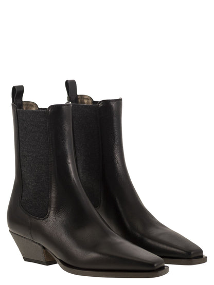 Brunello Cucinelli Women Classic Leather Chelsea Boot With Precious Block Heels by Luosophy