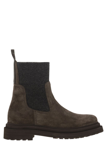 Brunello Cucinelli Women Suede Boot With Knitted Insert And Precious Loop Detail by Luosophy