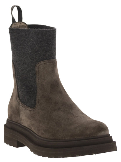 Brunello Cucinelli Women Suede Boot With Knitted Insert And Precious Loop Detail by Luosophy