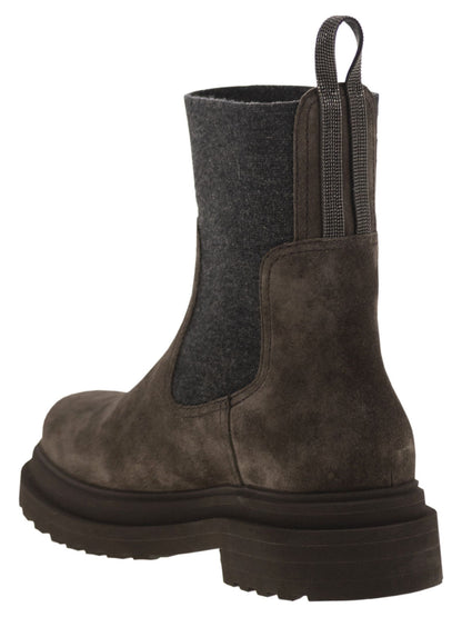 Brunello Cucinelli Women Suede Boot With Knitted Insert And Precious Loop Detail by Luosophy