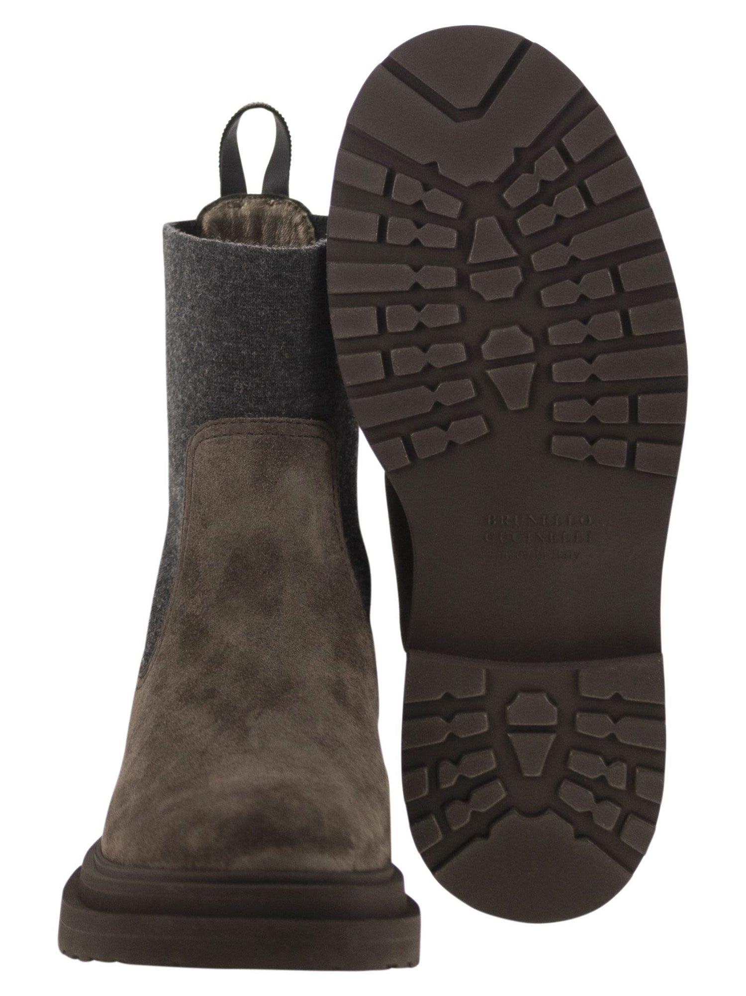 Brunello Cucinelli Women Suede Boot With Knitted Insert And Precious Loop Detail by Luosophy