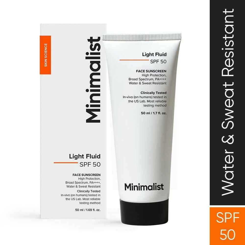 Minimalist Light Fluid Face Sunscreen with SPF 50 PA++++ - Lightweight, Water &amp; Sweat Resistant