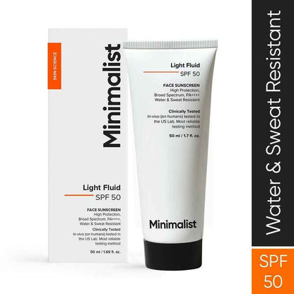Minimalist Light Fluid Face Sunscreen with SPF 50 PA++++ - Lightweight, Water &amp; Sweat Resistant