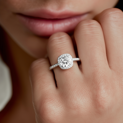 Aurora Halo 1.2 TCW Moissanite Women Engagement Ring - 925 Sterling Silver - DestGlow