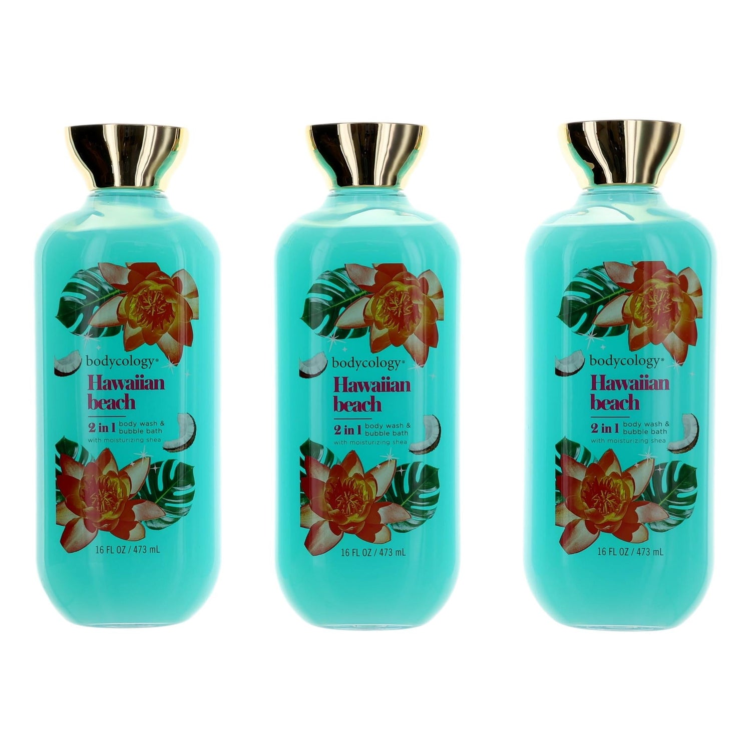 Hawaiian Beach, 3 Pack 16oz 2 in 1 Body Wash &amp; Bubble Bath women by Avera Group