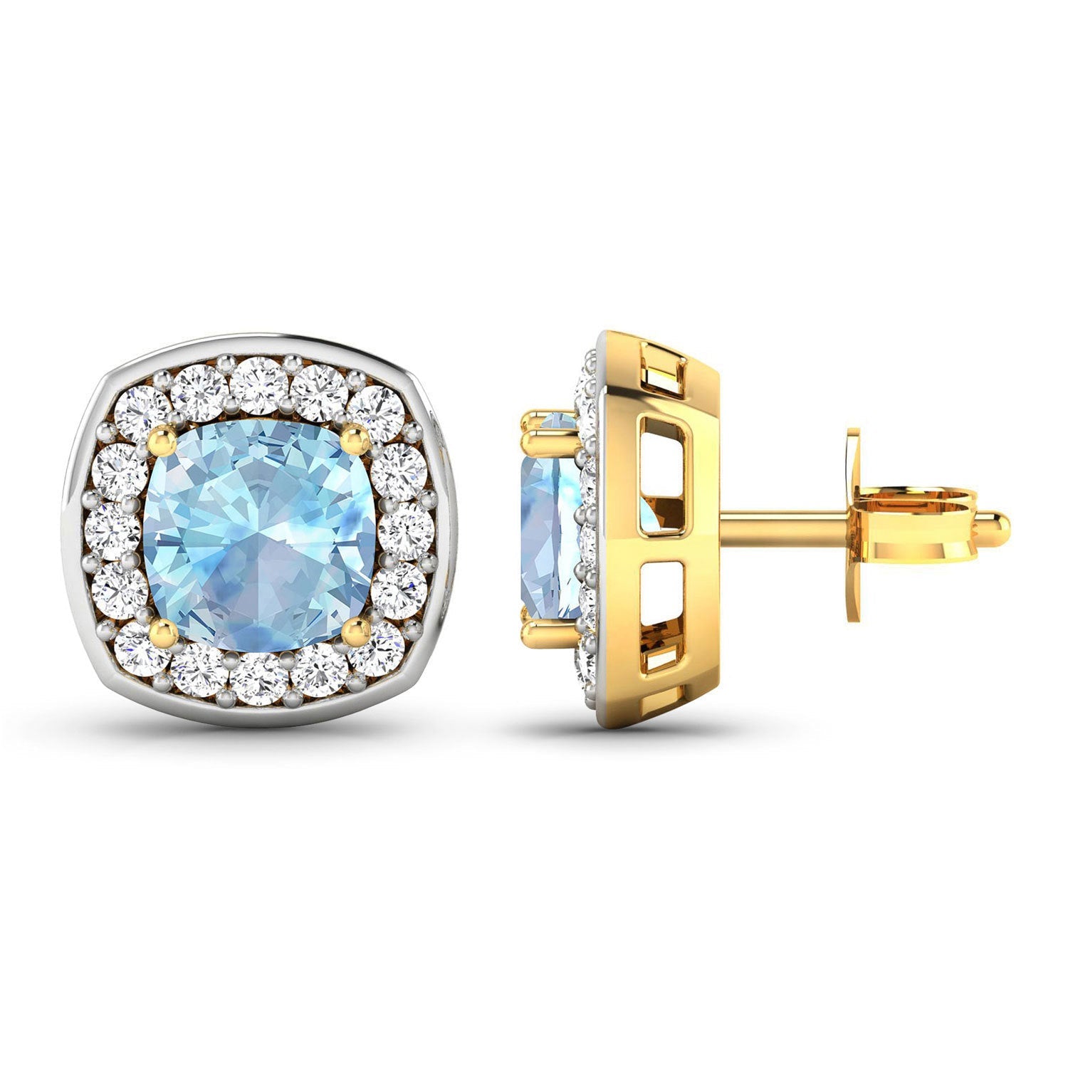 1.95 Carat Genuine Aquamarine and White Diamond 14K Yellow Gold Earrings by Bids.com