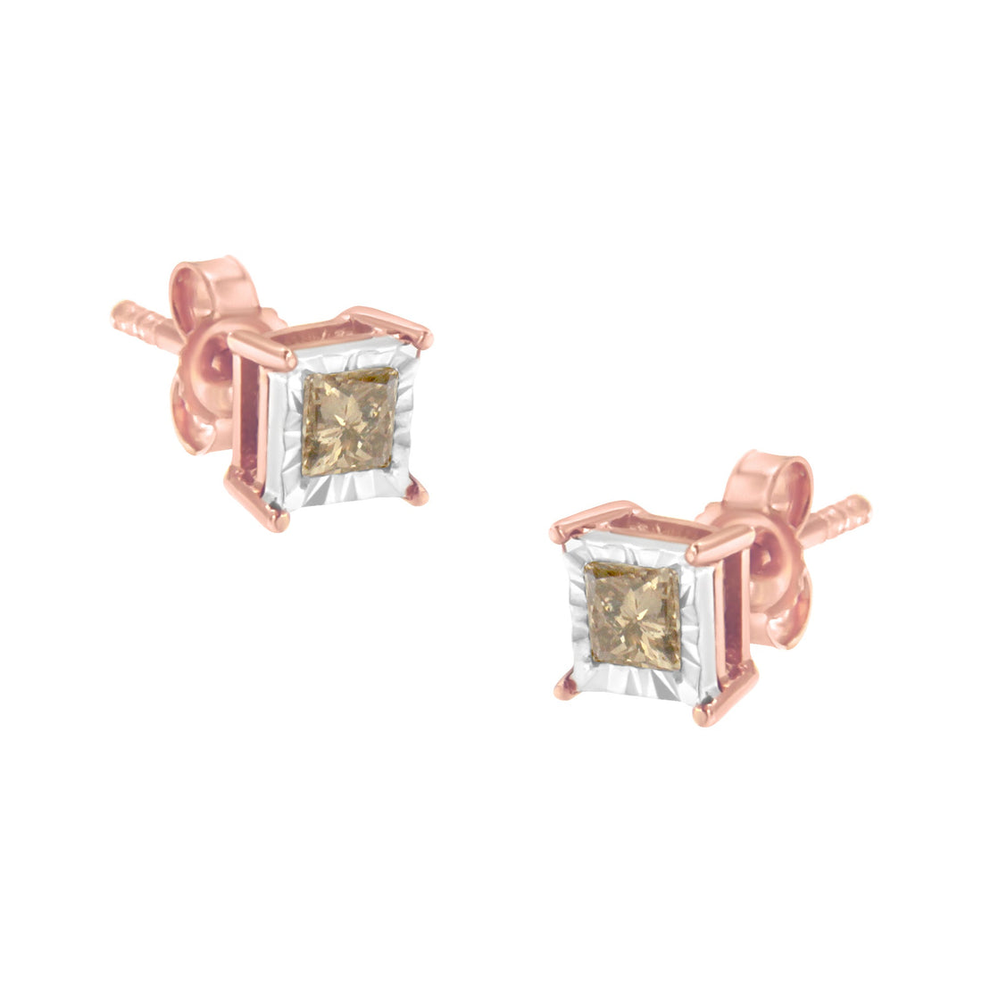 14K Rose Gold Plated Two-Tone .925 Sterling Silver 1/2 Cttw Princess-Cut Square Diamond Solitaire Miracle-Plate Stud Earrings (K-L Color, I2-I3 Clarity) by Bids.com