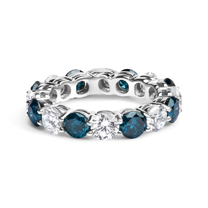 14K White Gold 6 1/4 Cttw Alternating Lab-Grown White and Natural Treated Blue Diamond Eternity Band Ring (F-G Color, VS1-VS2 Clarity) by Bids.com