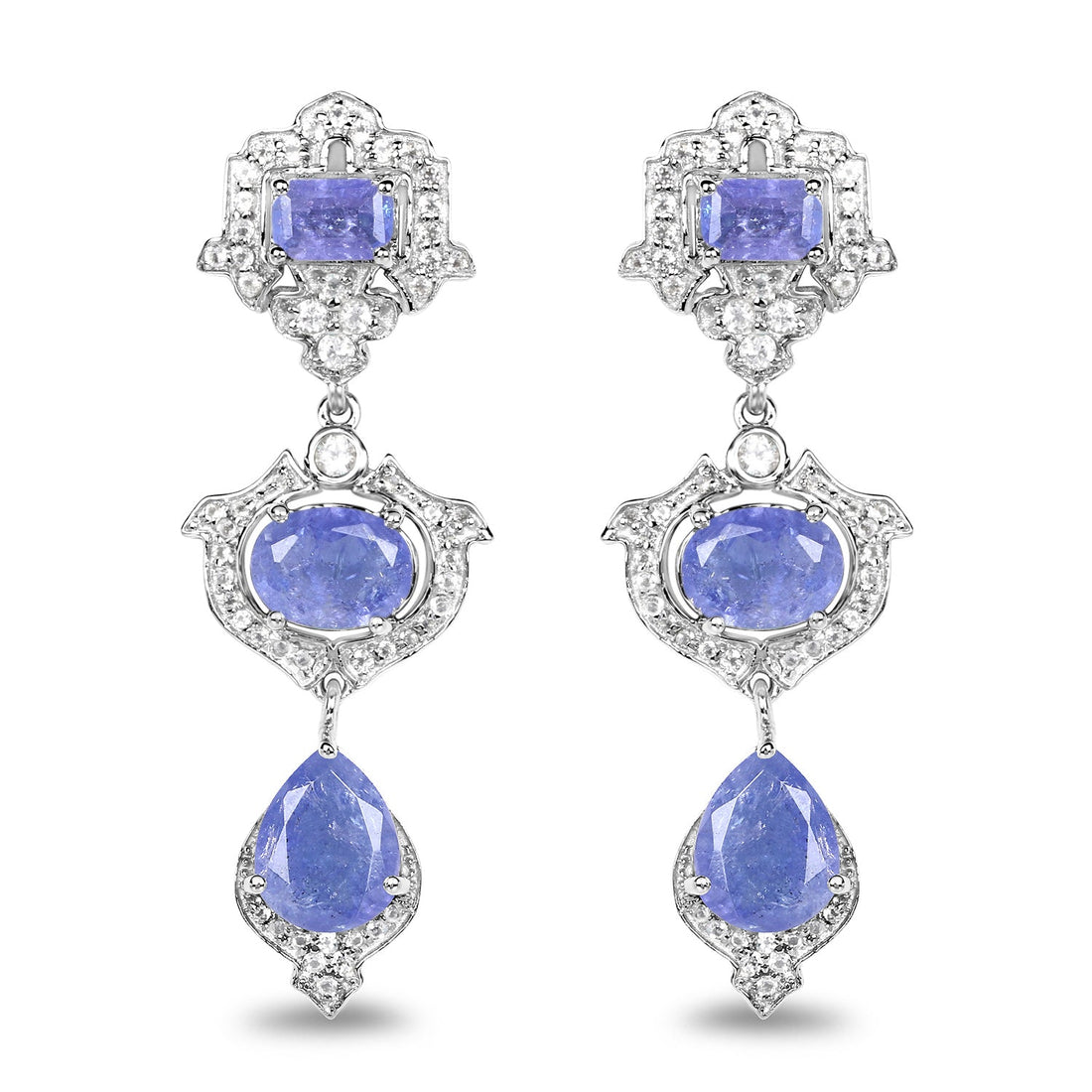 7.73 Carat Genuine Tanzanite and White Topaz .925 Sterling Silver Earrings by Bids.com