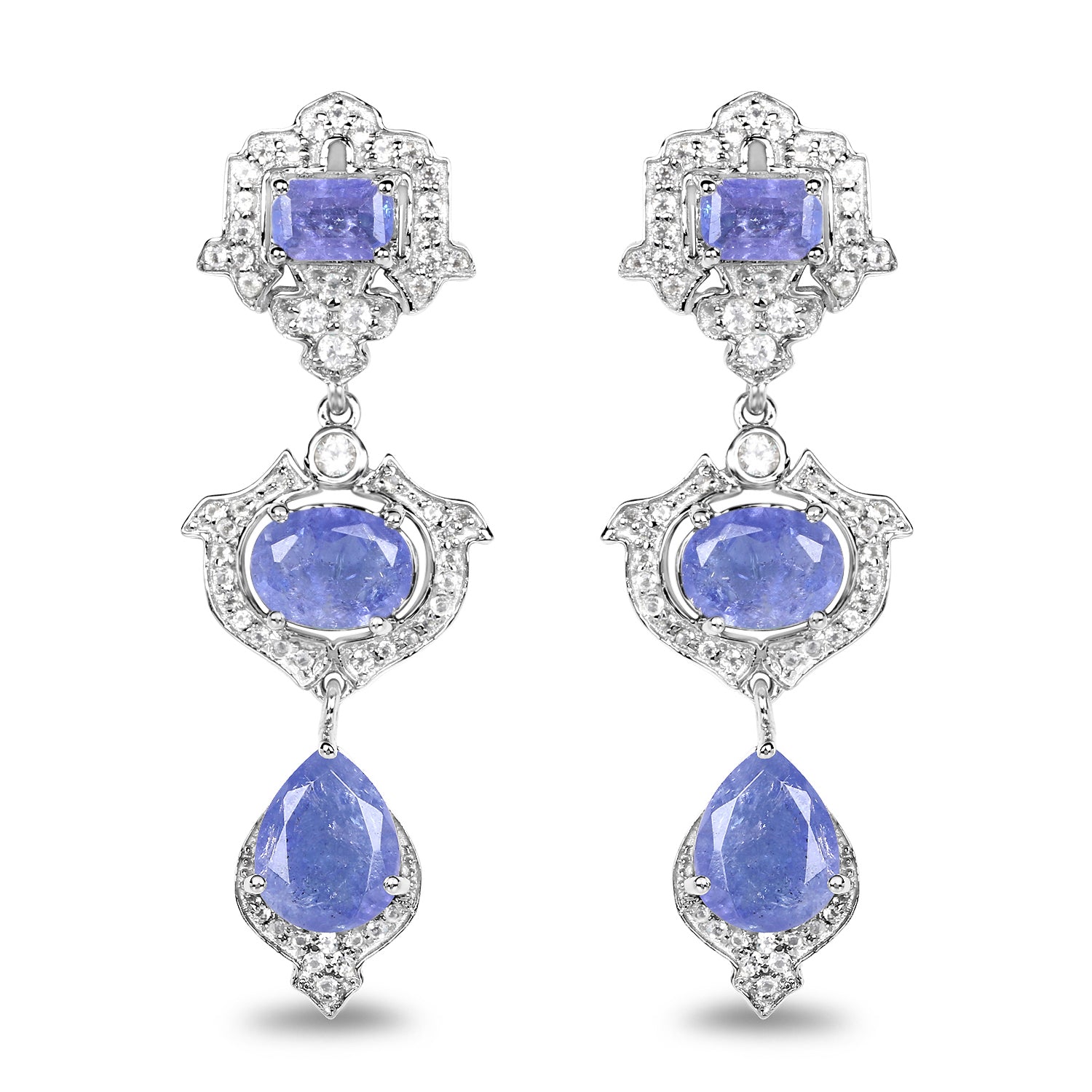 7.73 Carat Genuine Tanzanite and White Topaz .925 Sterling Silver Earrings by Bids.com