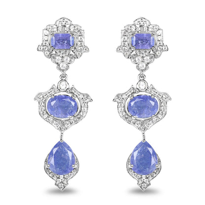 7.73 Carat Genuine Tanzanite and White Topaz .925 Sterling Silver Earrings by Bids.com