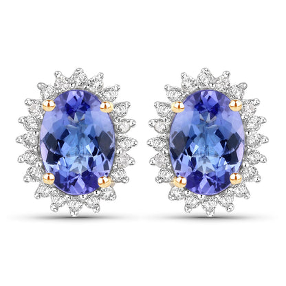 1.71 Carat Genuine Tanzanite and White Diamond 14K Yellow Gold Earrings by Bids.com