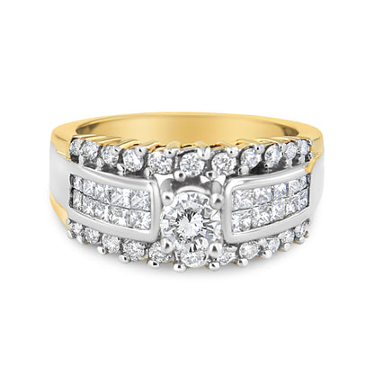 14K Yellow and White Gold 1 1/2 Cttw Round and Princess-Cut Diamond Band Ring (H-I Color, SI2-I Clarity)  DestGlow