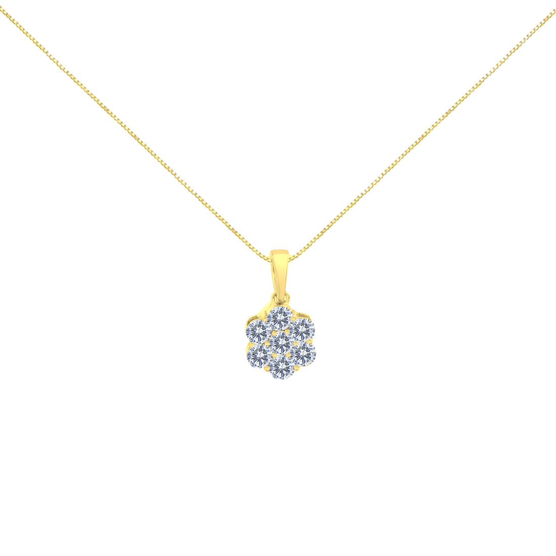 14K Yellow Gold 1.00 Cttw Brilliant Round-Cut Diamond 7 Stone Floral Cluster 18" Pendant Necklace (H-I Color, SI2-I1 Clarity) by Bids.com