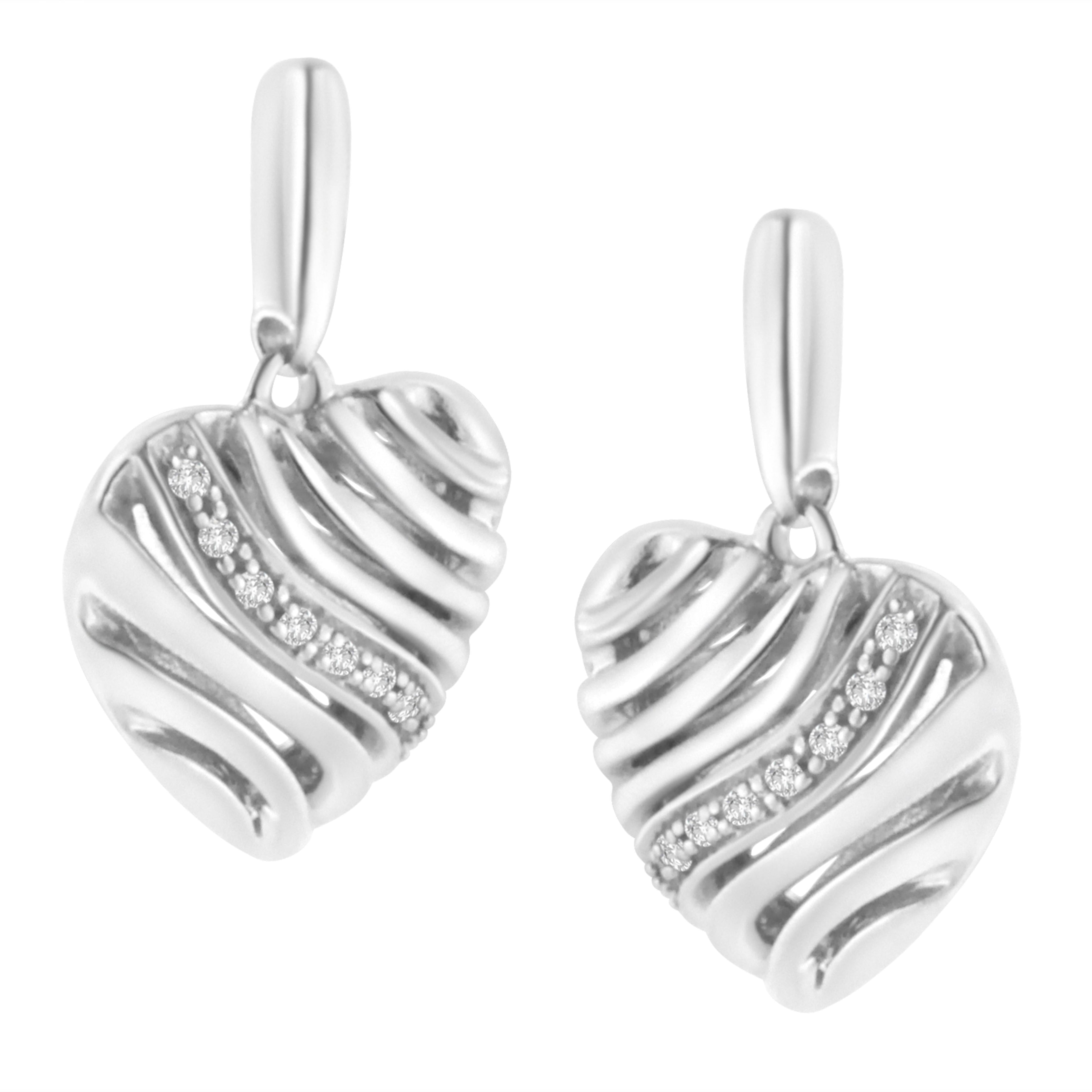 Sterling Silver Heart Diamond Accent Puff Earrings (I-J, I1-I2) by Bids.com