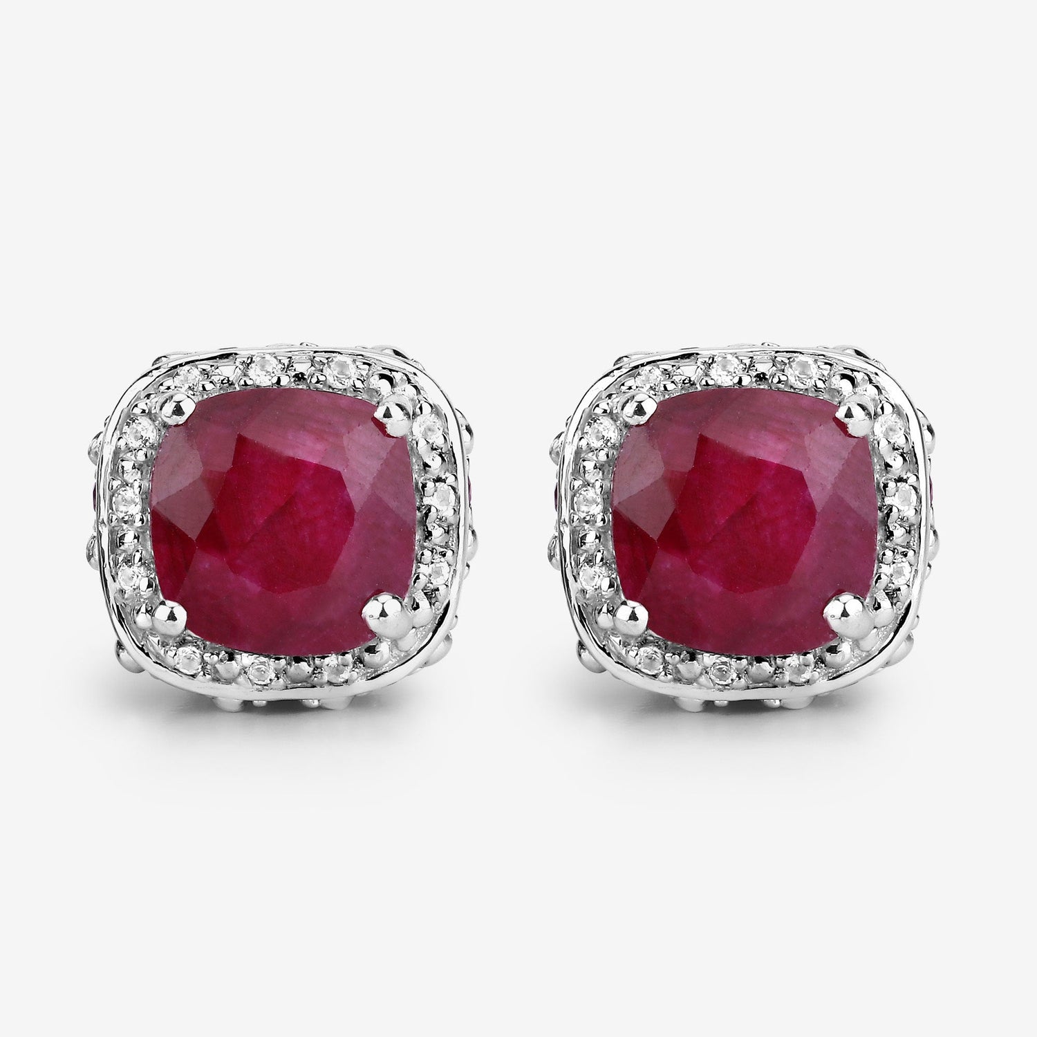6.12 Carat Dyed Ruby, Ruby and White Topaz .925 Sterling Silver Earrings by Bids.com