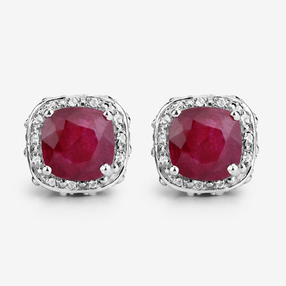 6.12 Carat Dyed Ruby, Ruby and White Topaz .925 Sterling Silver Earrings by Bids.com