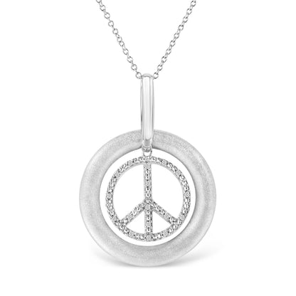 Matte Finish .925 Sterling Silver Diamond Accent Dancing Peace Sign 18" Pendant Necklace (I-J Color, I1-I2 Clarity) by Bids.com