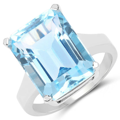 15.53 Carat Genuine Blue Topaz .925 Sterling Silver Ring  DestGlow