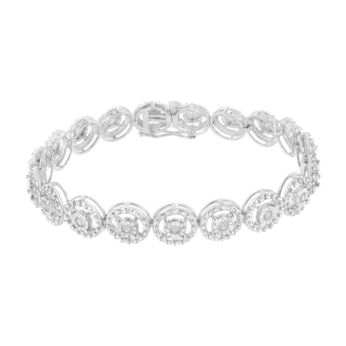 .925 Sterling Silver 1.0 Cttw Diamond Nested Circle Miracle Set Open Wheel 7" Fashion Link Bracelet (I-J Color, I3 Clarity) by Bids.com