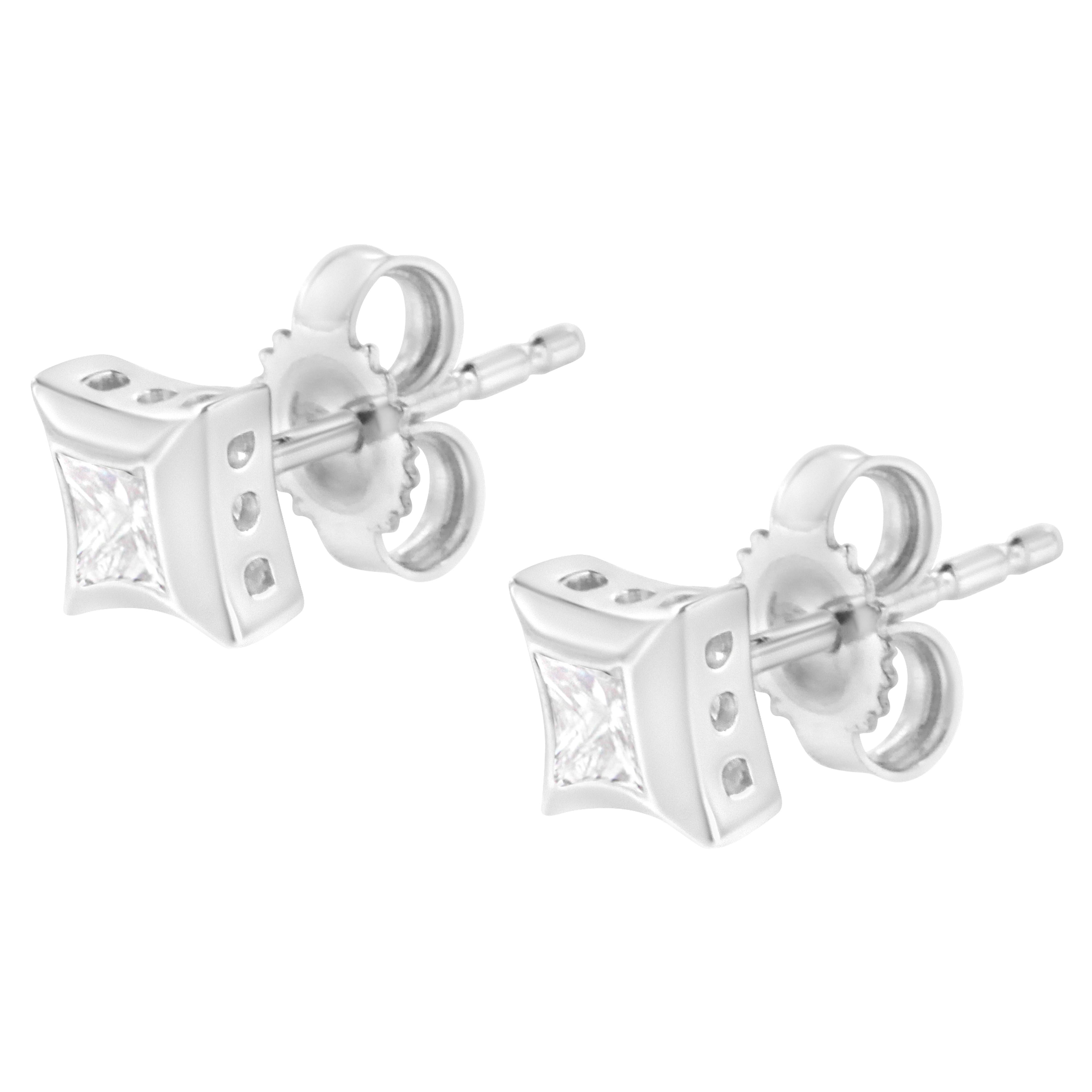 10K White Gold 1/3 Cttw Invisible Set Style Princess-Cut Diamond Stud Earrings (H-I Color, SI2-I1 Clarity) by Bids.com
