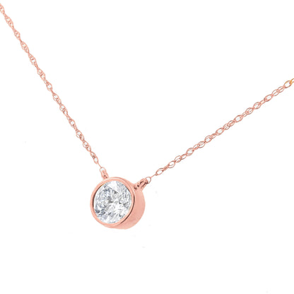 AGS Certified 10K Rose Gold 1/5 Cttw Bezel Set Round Diamond Solitaire 16-18" Adjustable Pendant Necklace (H-I Color, VS1-VS2 Clarity) by Bids.com