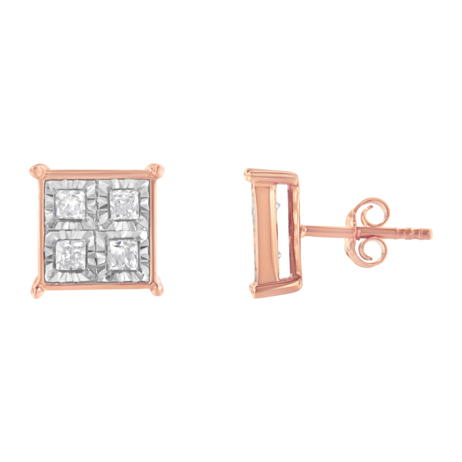 Rose Gold Plated Sterling Silver Diamond Composite Stud Earrings (3/4 cttw, J-K Color, I1-I2 Clarity) by Bids.com