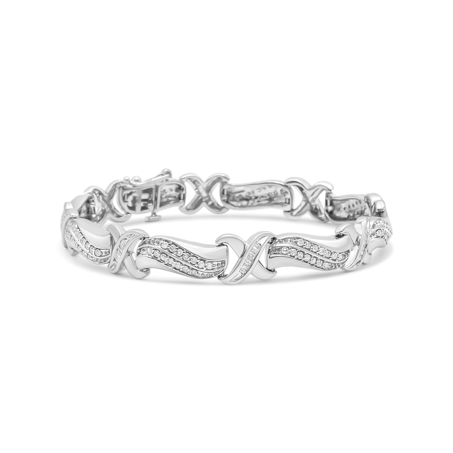 .925 Sterling Silver 1 3/4 Cttw Diamond Wave and X Link Tennis Bracelet (I-J Color, I3 Clarity) - 7" by Bids.com