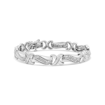 .925 Sterling Silver 1 3/4 Cttw Diamond Wave and X Link Tennis Bracelet (I-J Color, I3 Clarity) - 7" by Bids.com