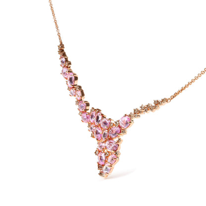 18K Rose Gold 1/2 Cttw Brown Diamond and Multi-Size Oval Pink Sapphire Cluster Cascade Statement Station Necklace (Brown Color, SI1-SI2 Clarity) - Adjustable up to 14" to 16" by Bids.com