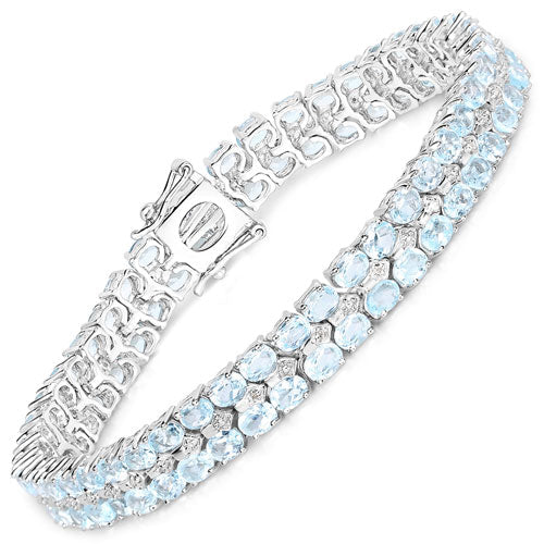 17.22 Carat Genuine Blue Topaz and White Diamond .925 Sterling Silver Bracelet by Bids.com