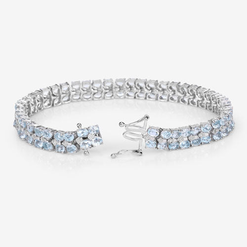 17.22 Carat Genuine Blue Topaz and White Diamond .925 Sterling Silver Bracelet by Bids.com