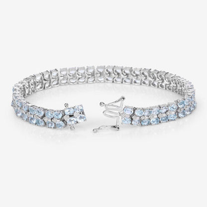 17.22 Carat Genuine Blue Topaz and White Diamond .925 Sterling Silver Bracelet by Bids.com