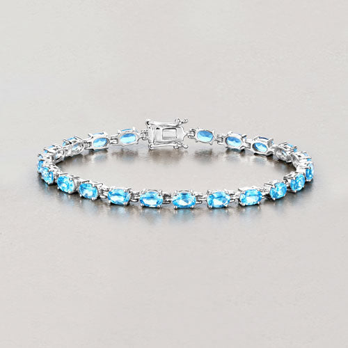 10.71 Carat Genuine Swiss Blue Topaz .925 Sterling Silver Bracelet