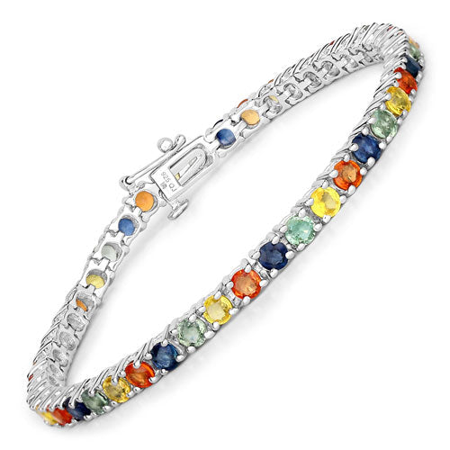 8.36 Carat Genuine Multi Sapphire .925 Sterling Silver Bracelet by Bids.com