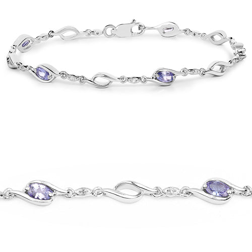 1.30 Carat Genuine Tanzanite and White Topaz .925 Sterling Silver Bracelet  DestGlow