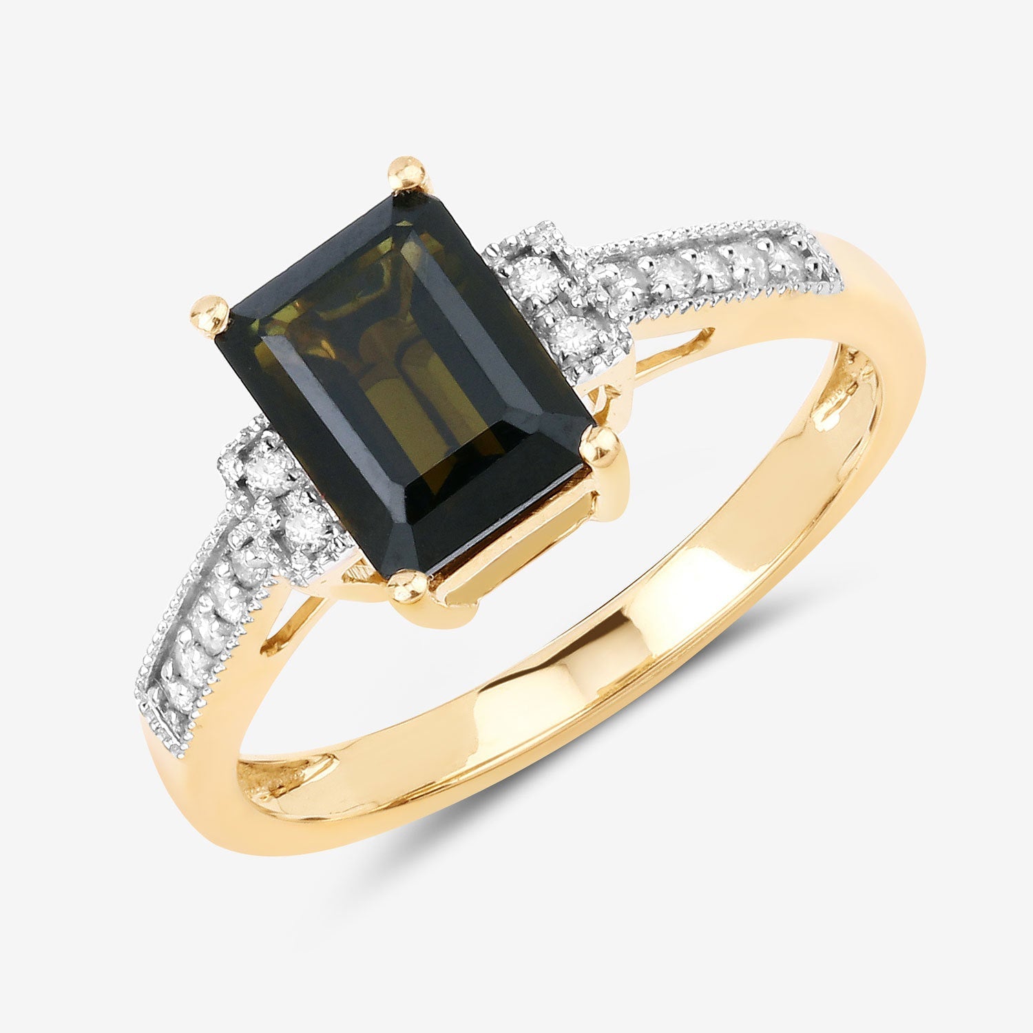 1.73 Carat Genuine Green Tourmaline and White Diamond 14K Yellow Gold Ring by Bids.com