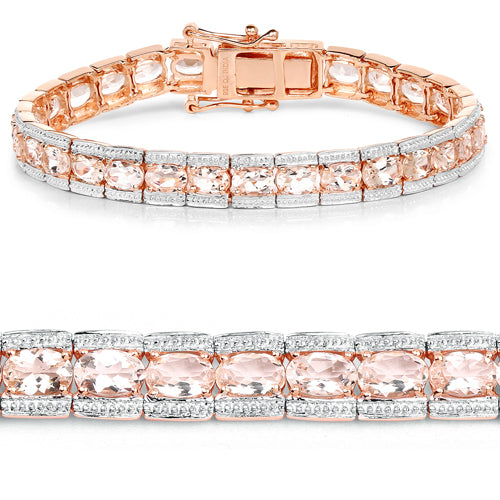 18K Rose Gold Plated 11.60 Carat Genuine Morganite .925 Sterling Silver Bracelet by Bids.com