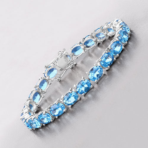 35.20 Carat Genuine Swiss Blue Topaz .925 Sterling Silver Bracelet by Bids.com