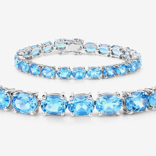 35.20 Carat Genuine Swiss Blue Topaz .925 Sterling Silver Bracelet by Bids.com