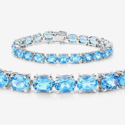 35.20 Carat Genuine Swiss Blue Topaz .925 Sterling Silver Bracelet by Bids.com