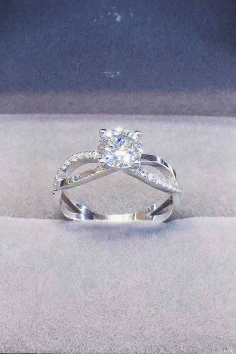 2 Carat Brilliant Round Cut Sparkala™ Crisscross Platinum Over Pure Sterling Silver Ring by Sparkala